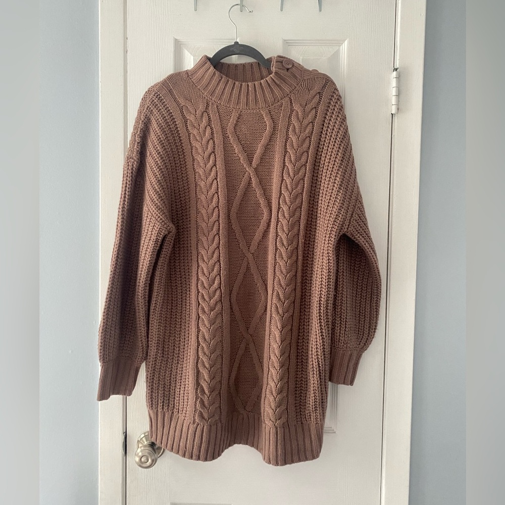 brown cableknit sweater dress